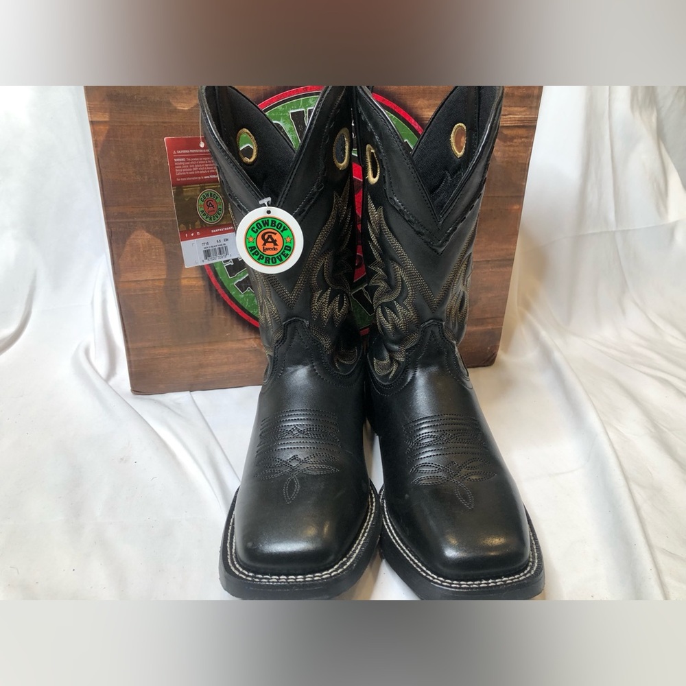 Laredo Mens Kane Square Toe Black Leather Western Boots- Size 9.5 Brand New - Picture 7 of 11